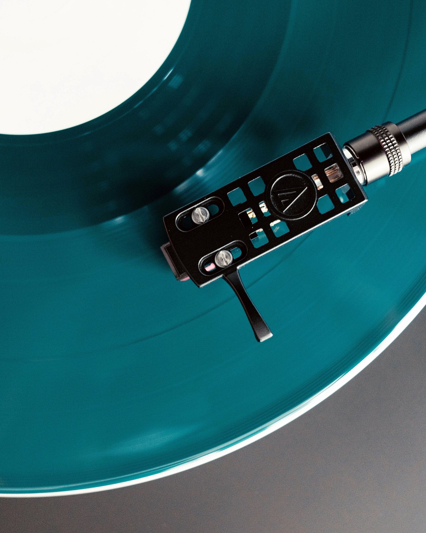 A vinyl record spinning on a turntable